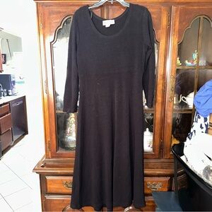 Vintage 90s A-Line Midi Dress Size 12 P Black Long Dress